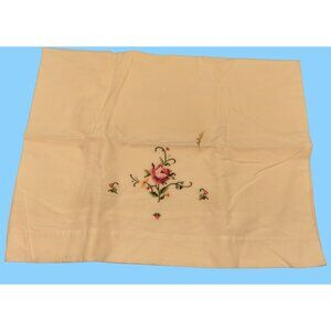 Cross Stitch Rose Pillowcase White 19 x 29 Floral Embroidery Vintage Handmade